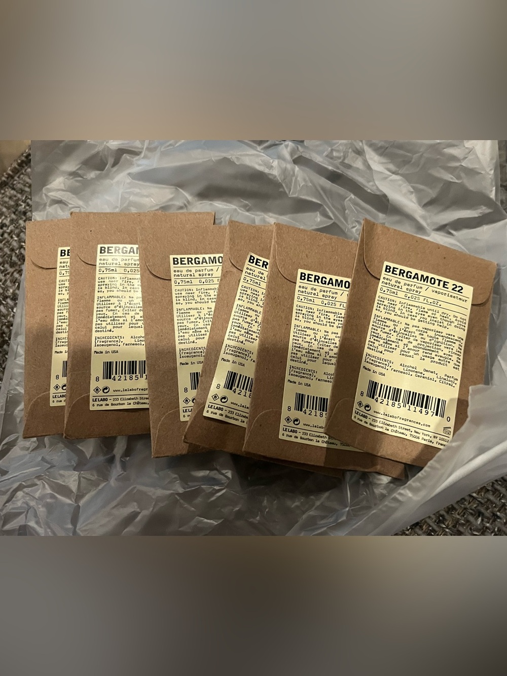 6 Samples of Le Labo Bergamote 22 Perfume